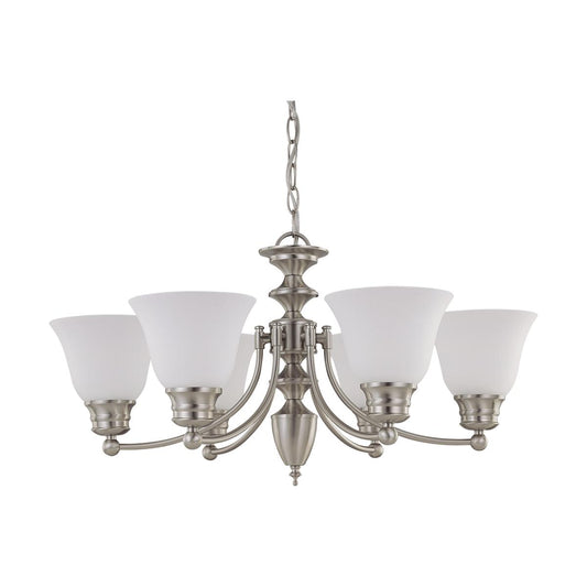 Empire - 6 Light Chandelier with Frosted White Glass - Brushed Nickel Finish - Satco 60-3255