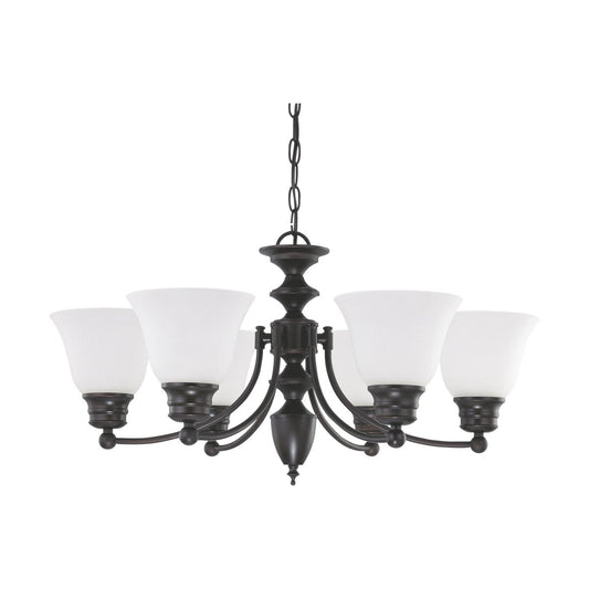 Empire - 6 Light Chandelier with Frosted White Glass - Mahogany Bronze Finish - Satco 60-3169