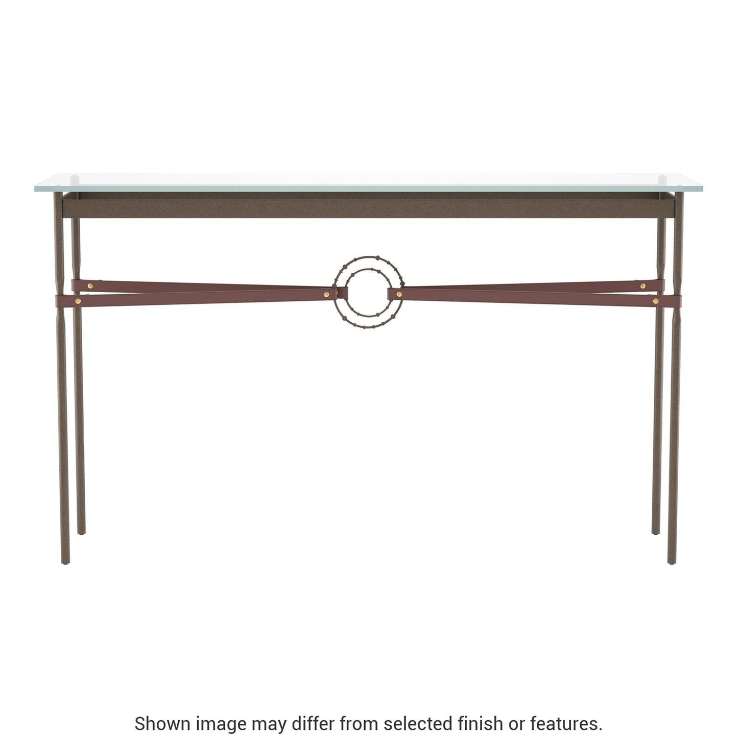 Equus Console Table - Bronze - Leather British Brown Accent by Hubbardton Forge