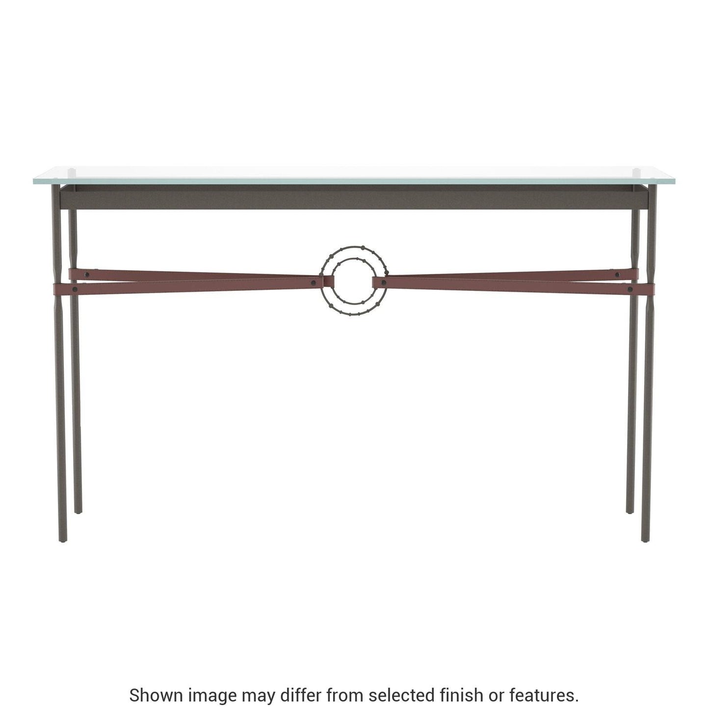 Equus Console Table - Dark Smoke - Leather British Brown Accent by Hubbardton Forge