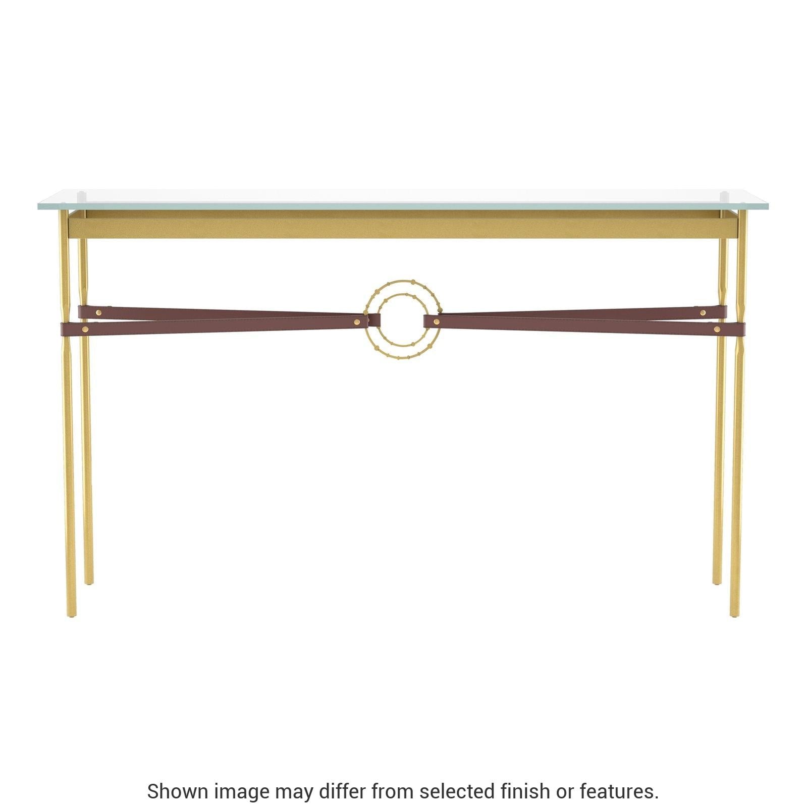Equus Console Table - Modern Brass - Leather British Brown Accent by Hubbardton Forge