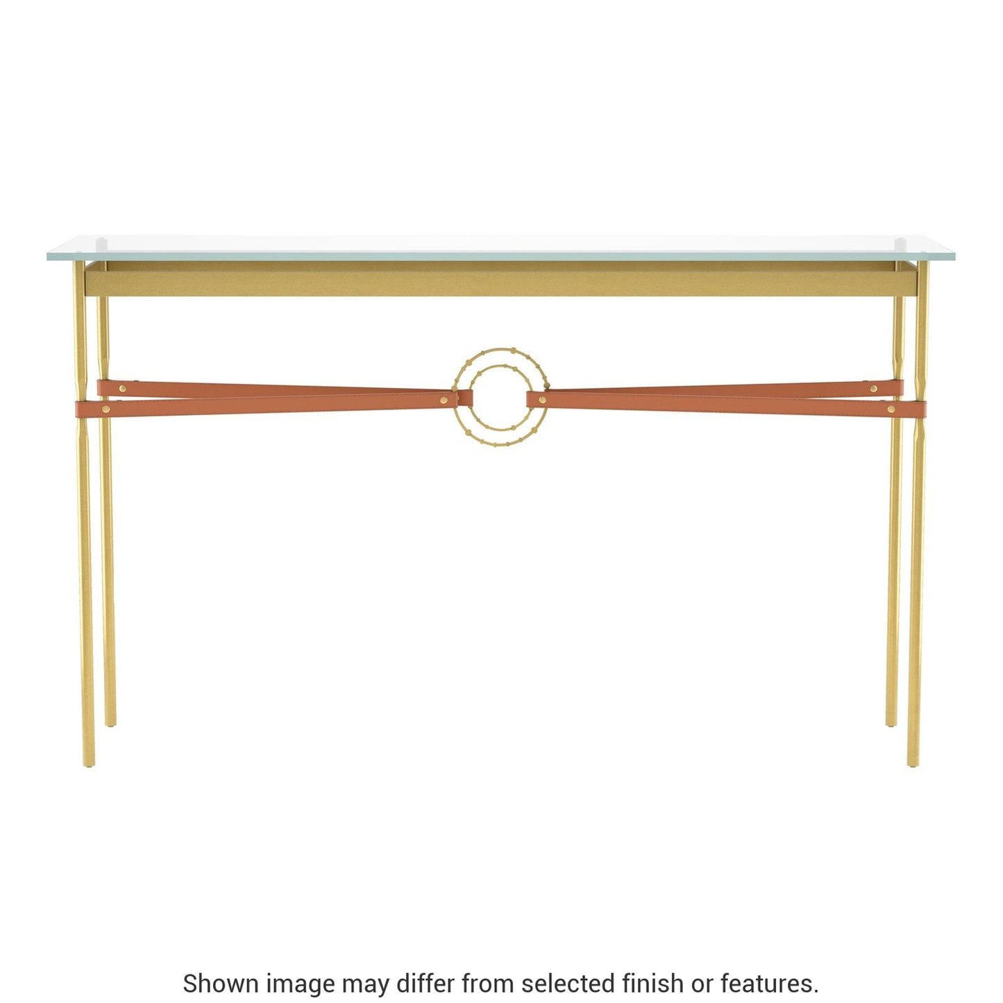 Equus Console Table - Modern Brass - Leather Chestnut Accent by Hubbardton Forge