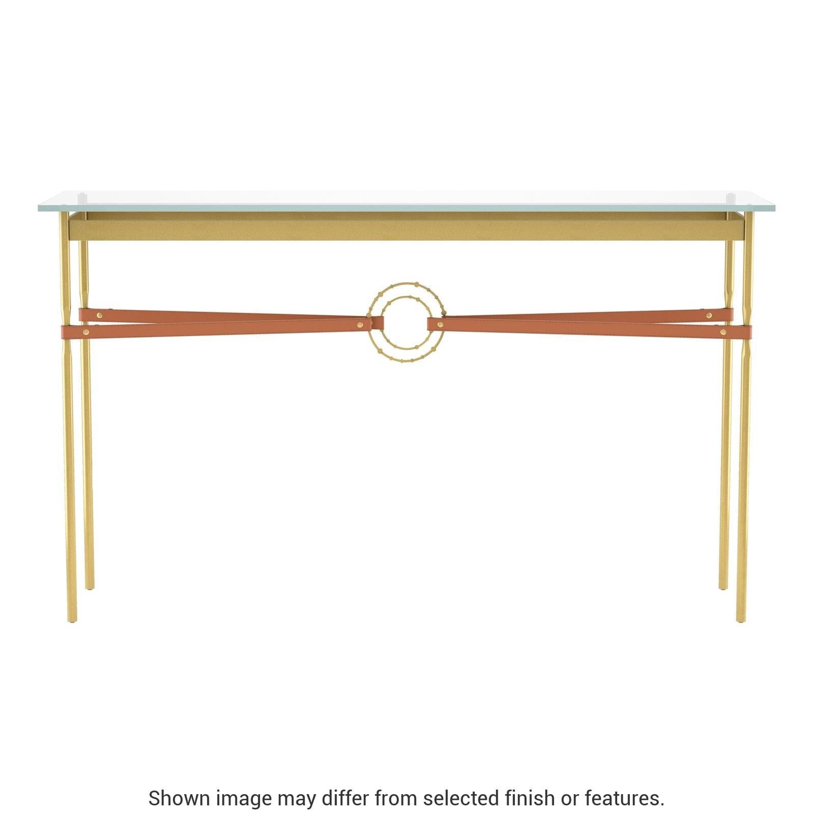 Equus Console Table - Modern Brass - Leather Chestnut Accent by Hubbardton Forge