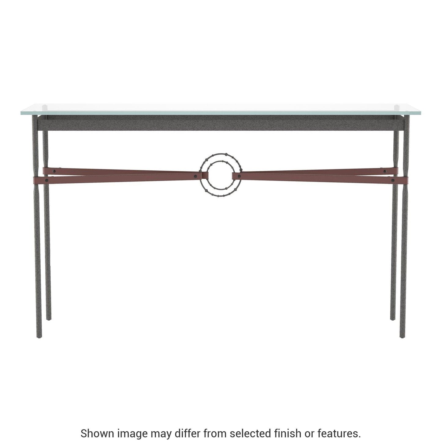 Equus Console Table - Natural Iron - Leather British Brown Accent by Hubbardton Forge