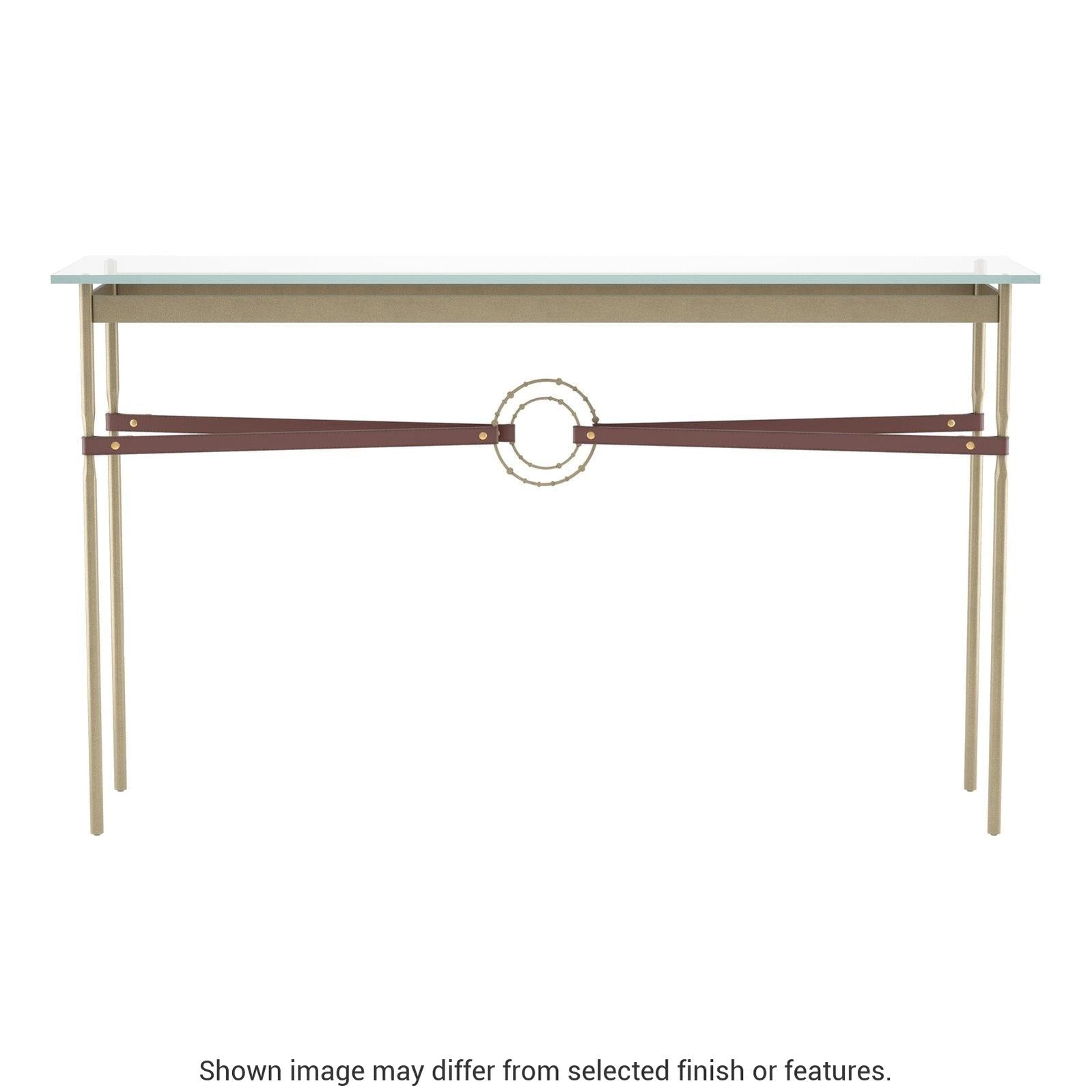 Equus Console Table - Soft Gold - Leather British Brown Accent by Hubbardton Forge