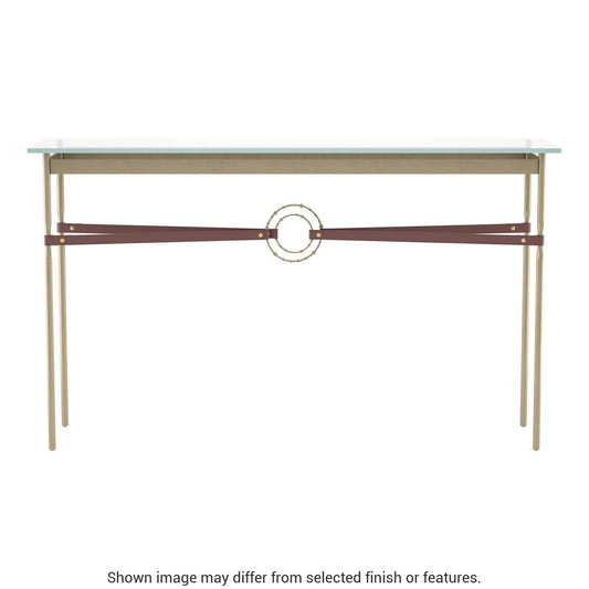 Equus Console Table - Soft Gold - Leather British Brown Accent by Hubbardton Forge