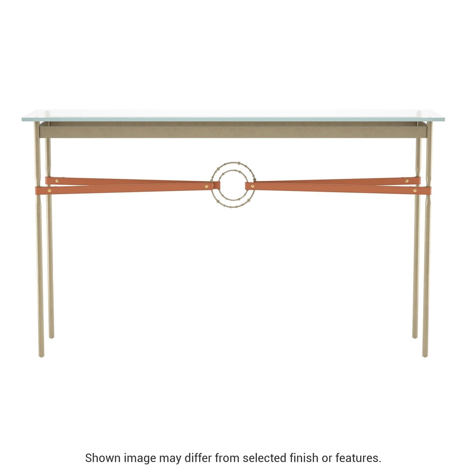 Equus Console Table - Soft Gold - Leather Chestnut Accent by Hubbardton Forge
