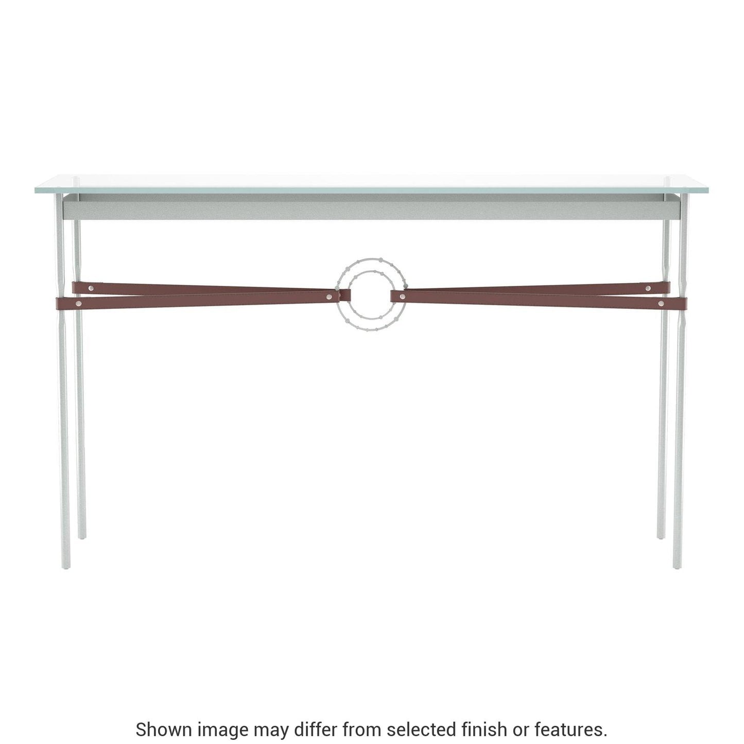 Equus Console Table - Vintage Platinum - Leather British Brown Accent by Hubbardton Forge