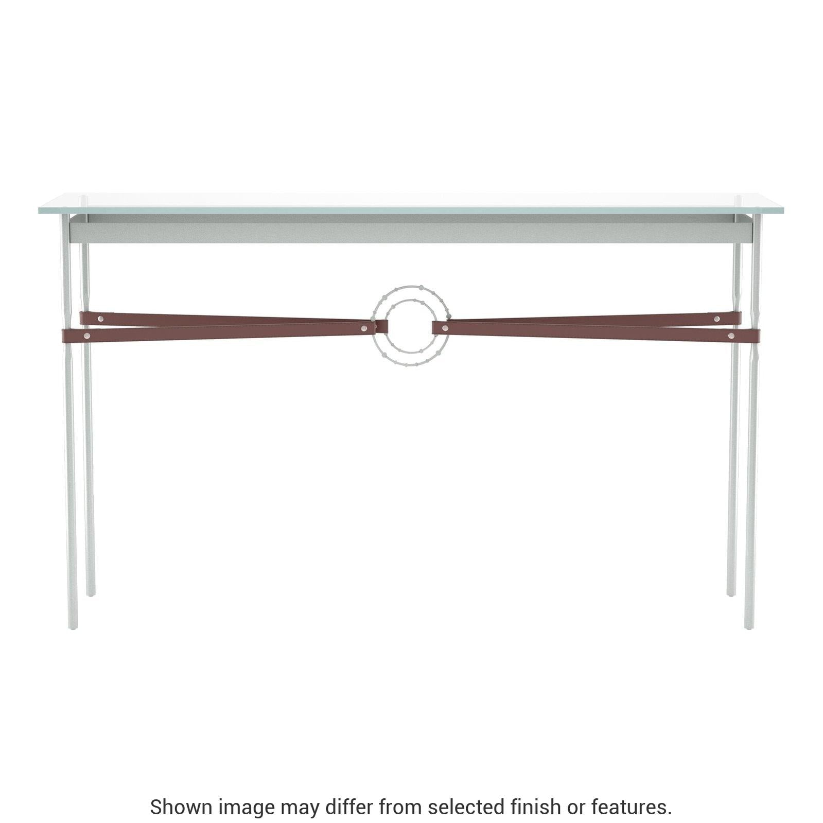Equus Console Table - Vintage Platinum - Leather British Brown Accent by Hubbardton Forge