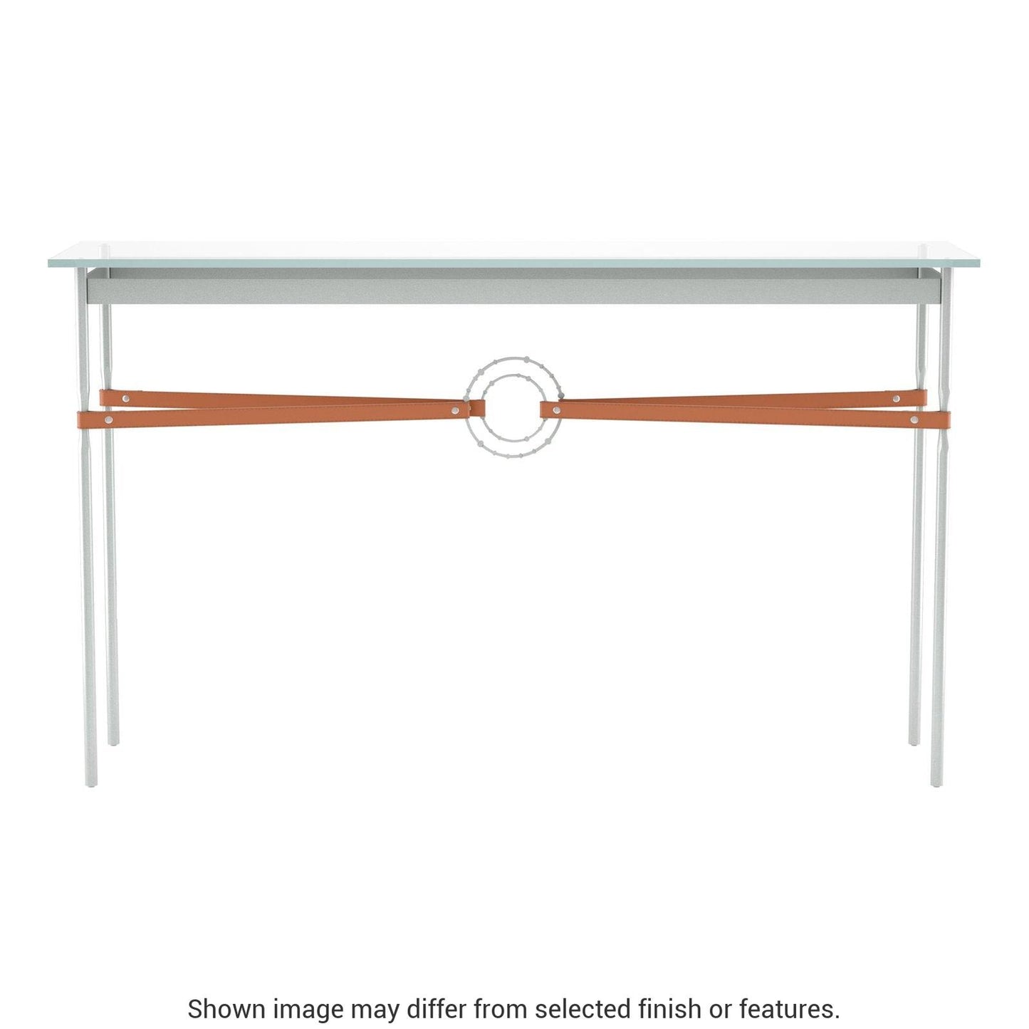 Equus Console Table - Vintage Platinum - Leather Chestnut Accent by Hubbardton Forge