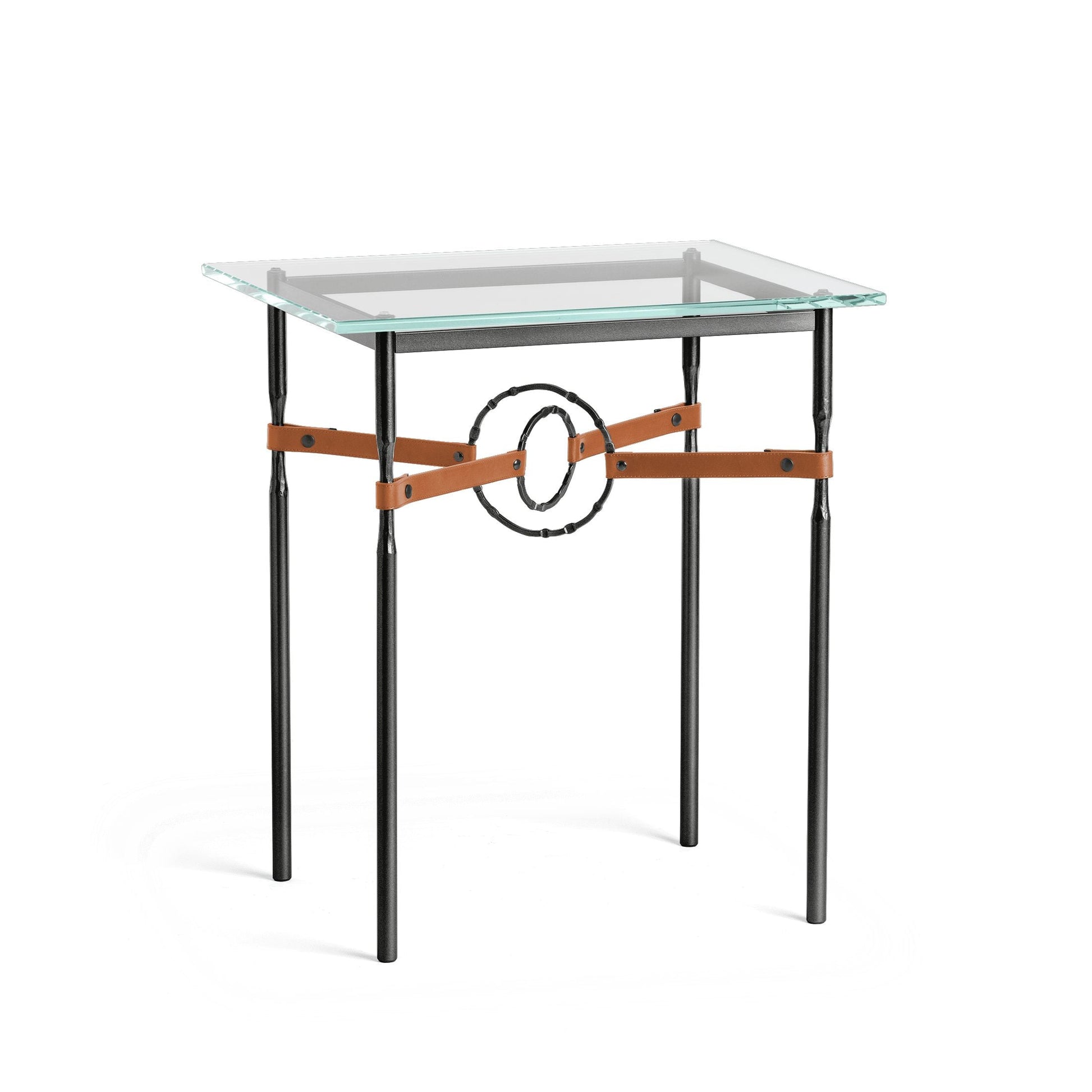 Equus Side Table - Black - Leather Chestnut Accent by Hubbardton Forge