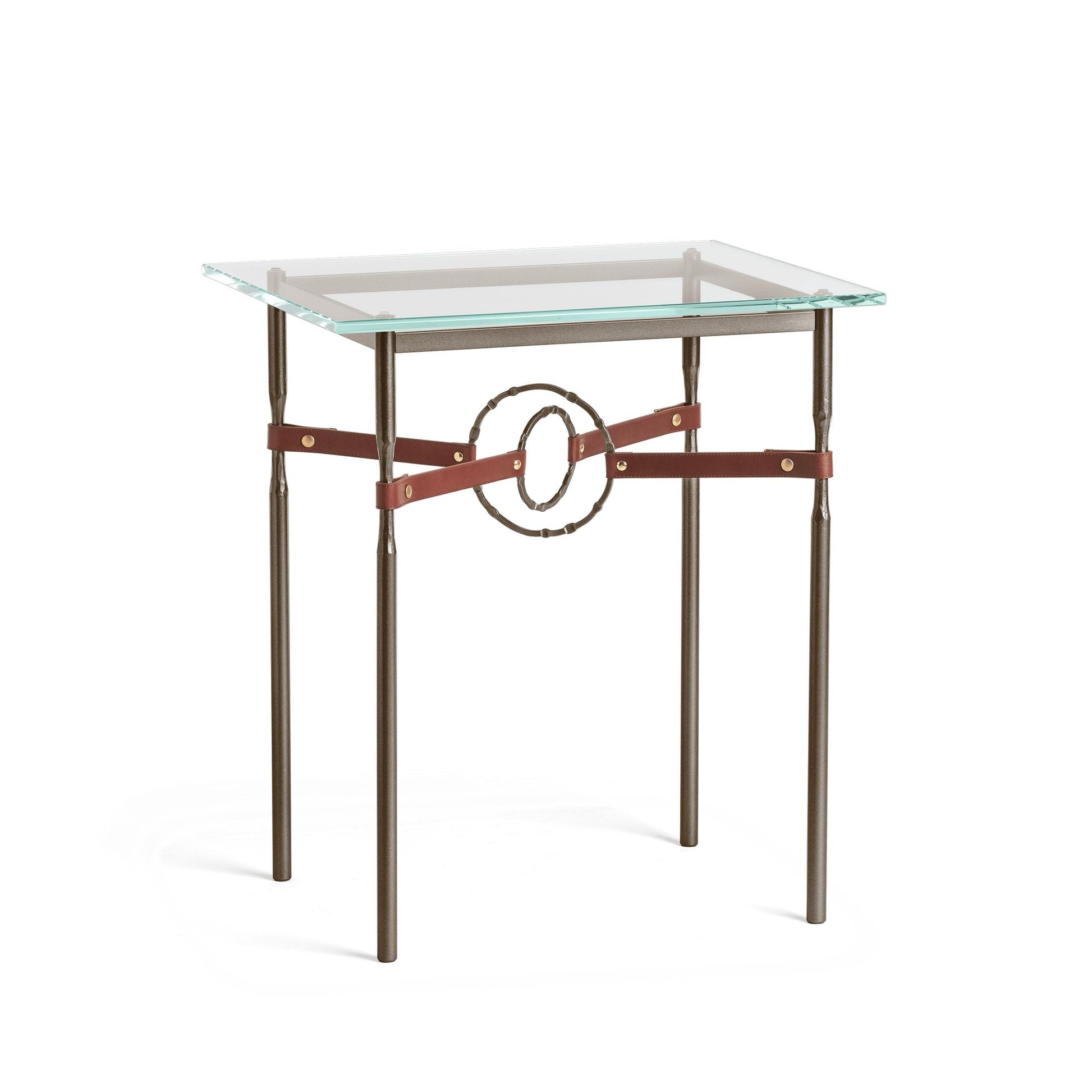 Equus Side Table - Bronze - Leather British Brown Accent by Hubbardton Forge