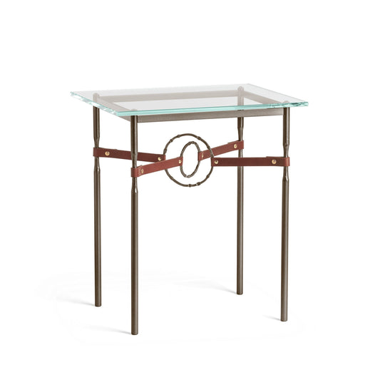 Equus Side Table - Bronze - Leather British Brown Accent by Hubbardton Forge