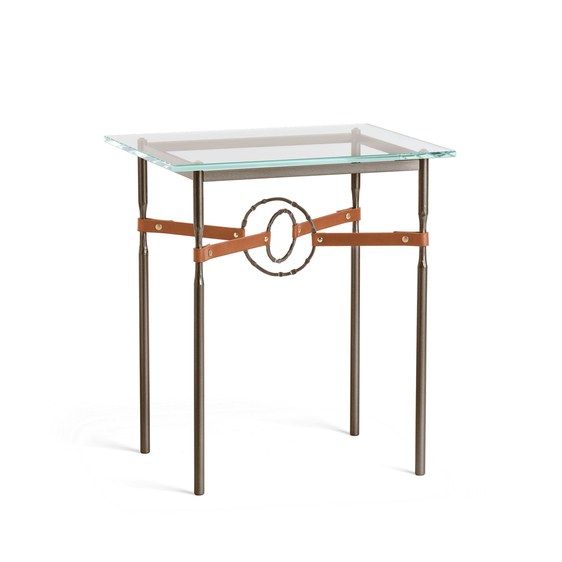 Equus Side Table - Bronze - Leather Chestnut Accent by Hubbardton Forge
