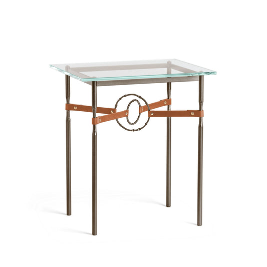 Equus Side Table - Bronze - Leather Chestnut Accent by Hubbardton Forge
