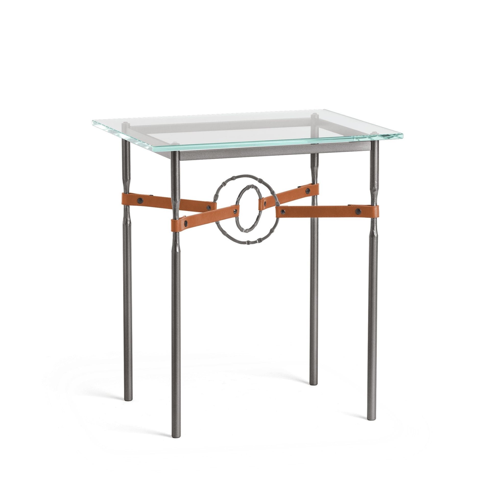 Equus Side Table - Dark Smoke - Leather Chestnut Accent by Hubbardton Forge