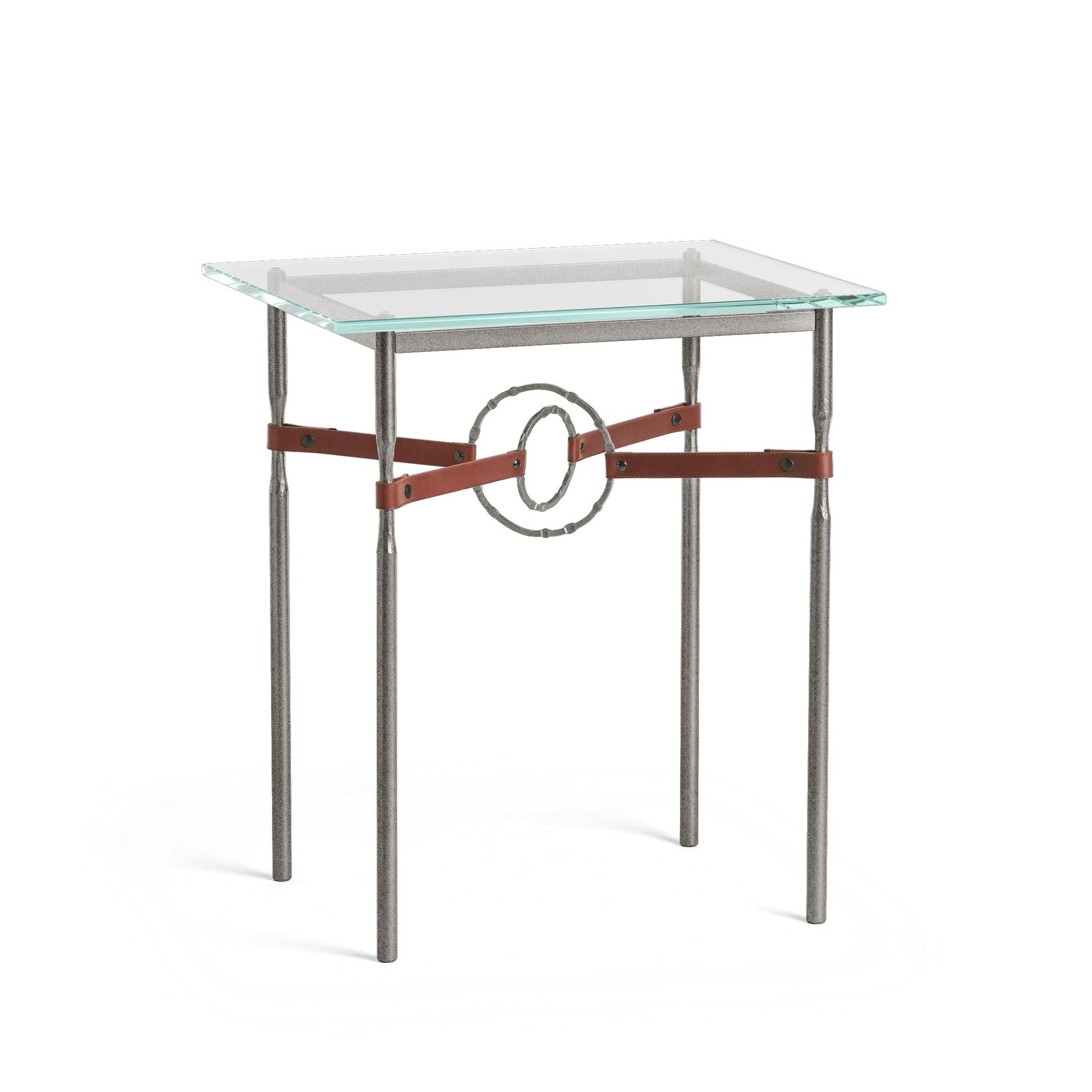Equus Side Table - Natural Iron - Leather British Brown Accent by Hubbardton Forge