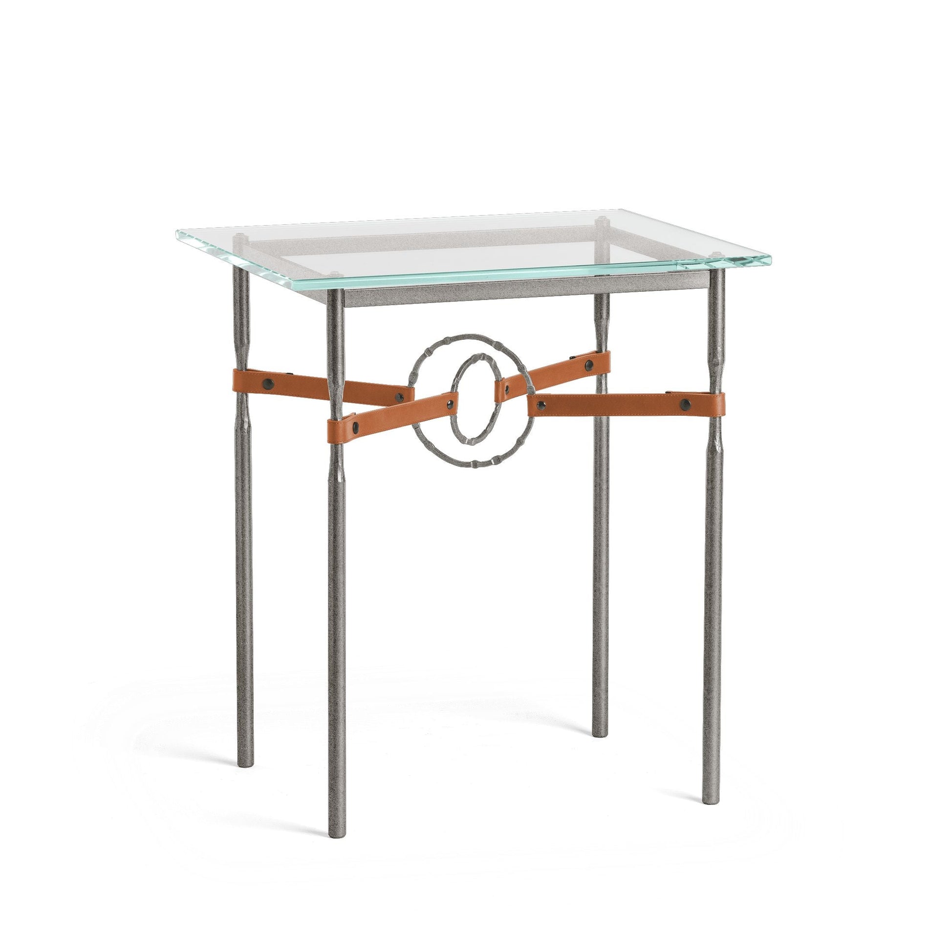 Equus Side Table - Natural Iron - Leather Chestnut Accent by Hubbardton Forge