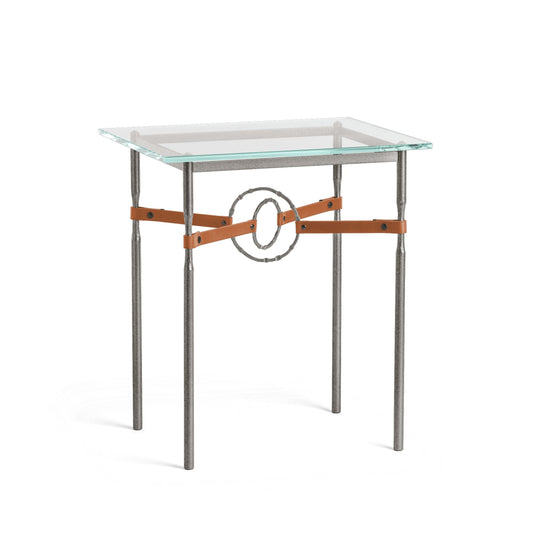 Equus Side Table - Natural Iron - Leather Chestnut Accent by Hubbardton Forge
