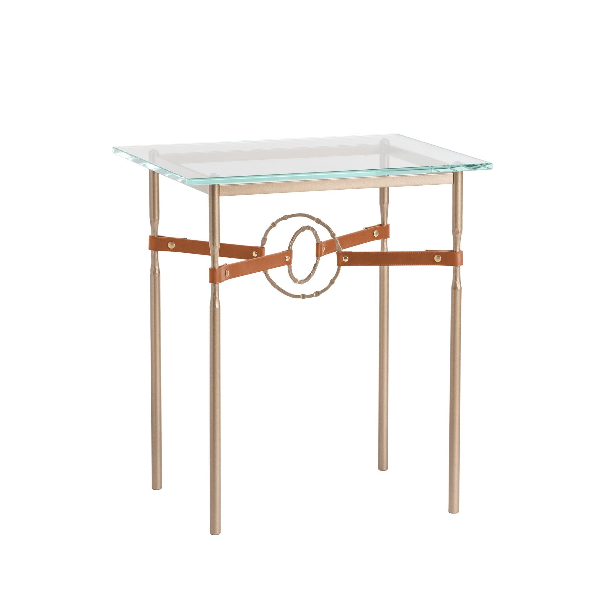 Equus Side Table - Soft Gold - Leather British Brown Accent by Hubbardton Forge