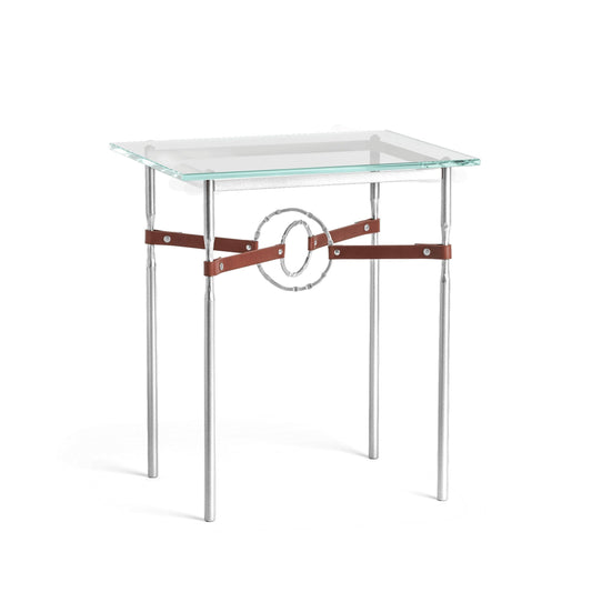 Equus Side Table - Sterling - Leather British Brown Accent by Hubbardton Forge