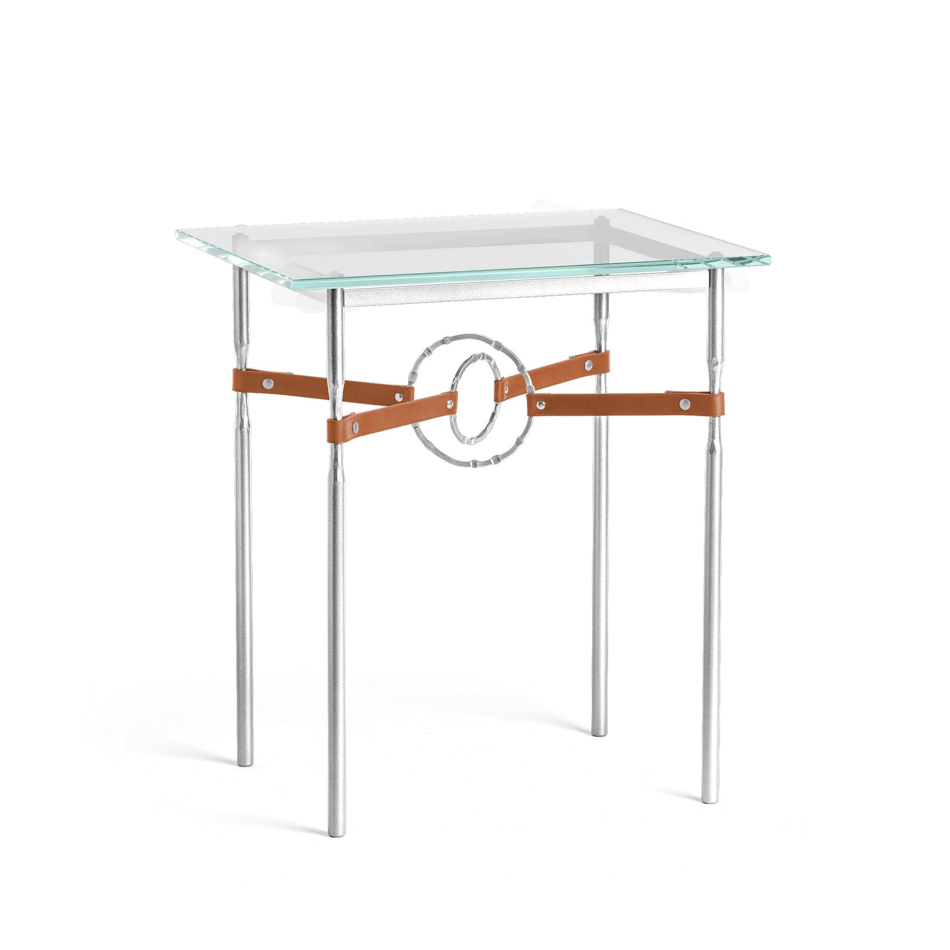 Equus Side Table - Sterling - Leather Chestnut Accent by Hubbardton Forge