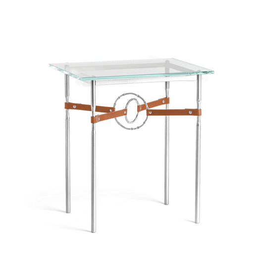 Equus Side Table - Sterling - Leather Chestnut Accent by Hubbardton Forge
