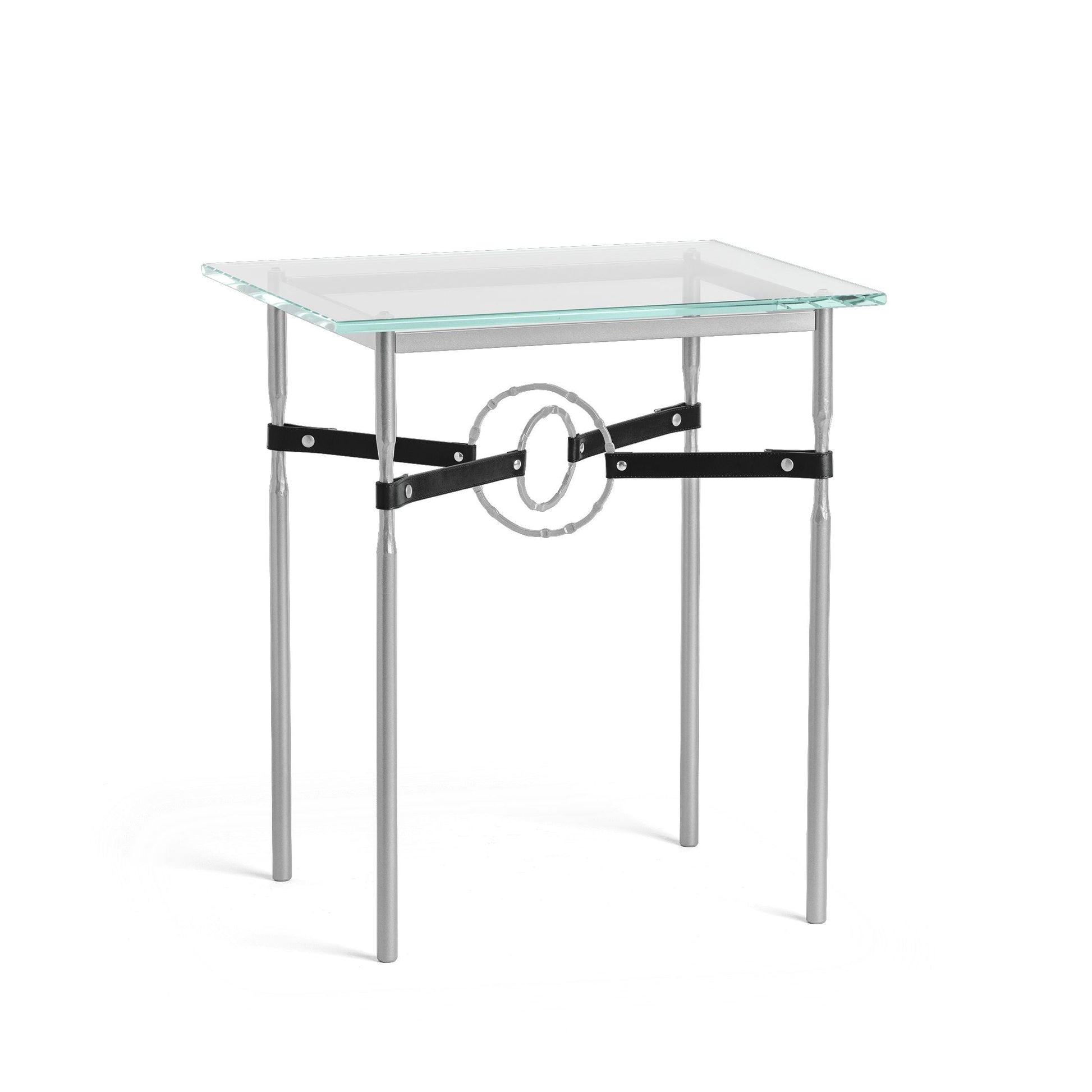Equus Side Table - Vintage Platinum - Leather Black Accent by Hubbardton Forge