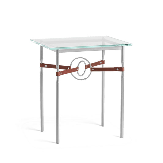 Equus Side Table - Vintage Platinum - Leather British Brown Accent by Hubbardton Forge