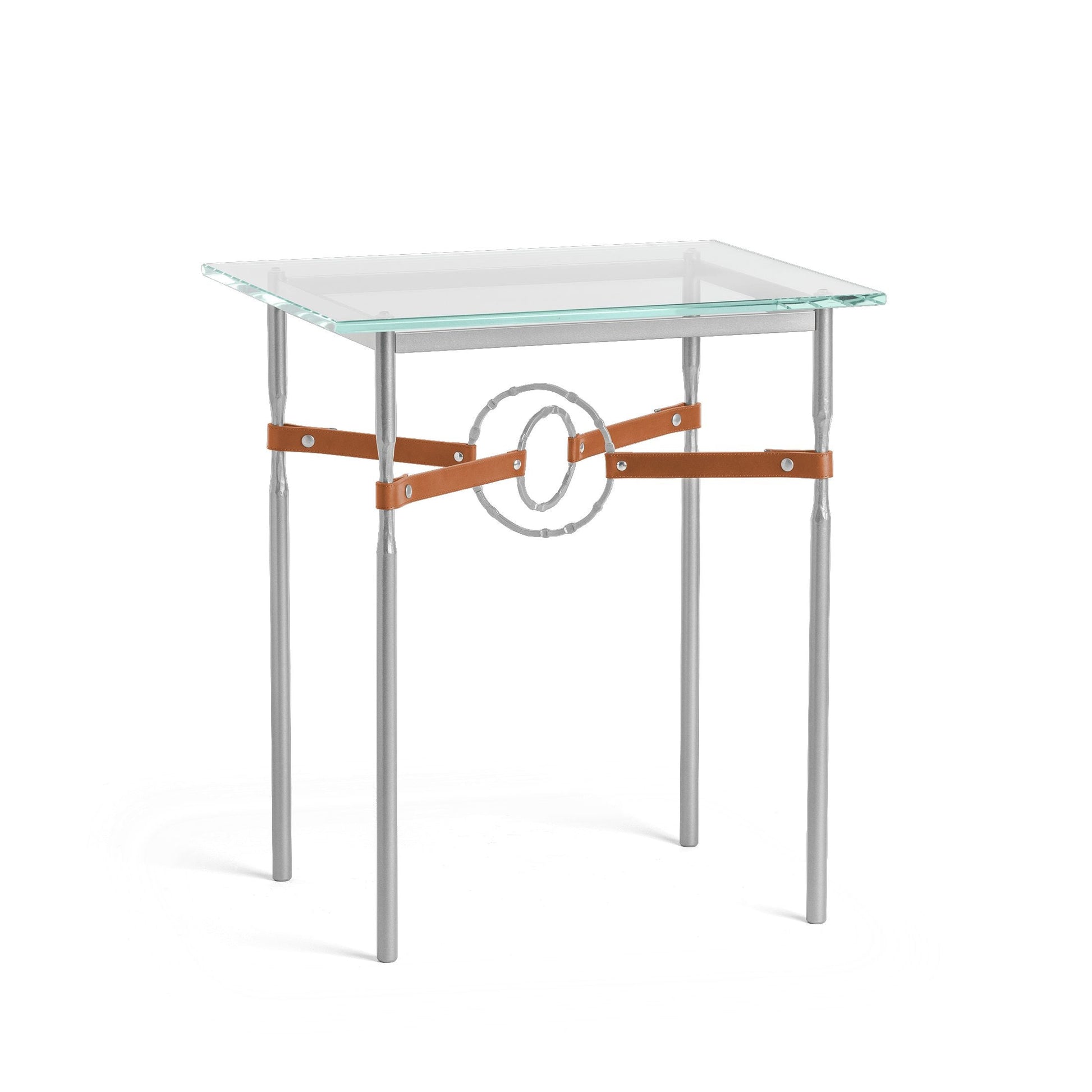 Equus Side Table - Vintage Platinum - Leather Chestnut Accent by Hubbardton Forge