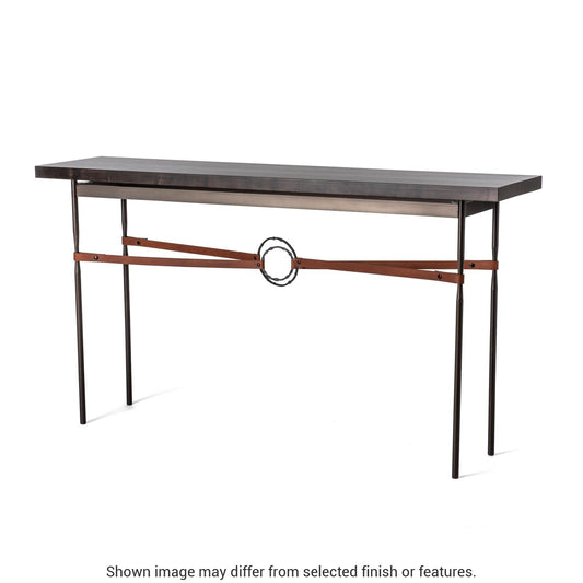 Equus Wood Top Console Table - Dark Smoke - Leather Chestnut Accent - Maple Espresso Wood Top Accent by Hubbardton Forge