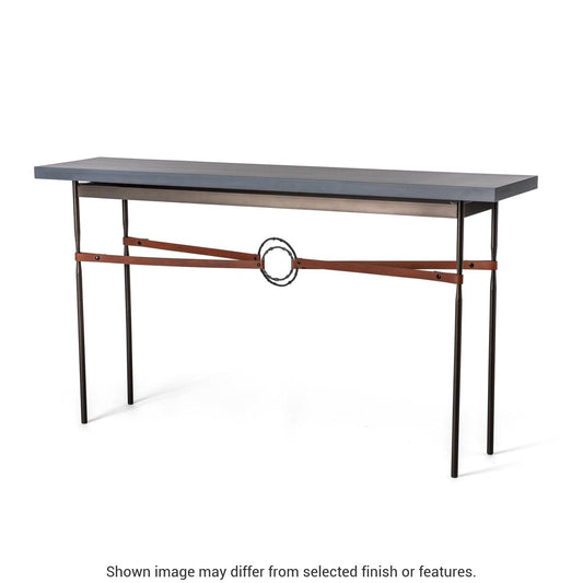 Equus Wood Top Console Table - Dark Smoke - Leather Chestnut Accent - Maple Grey Wood Top Accent by Hubbardton Forge
