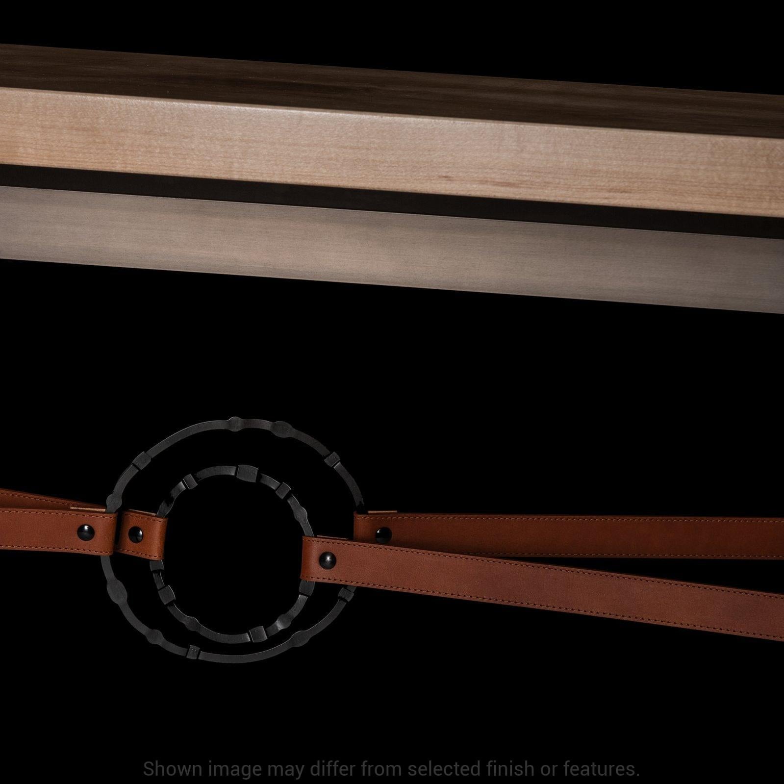 Equus Wood Top Console Table - White - Leather Chestnut Accent - Maple Natural Wood Top Accent by Hubbardton Forge
