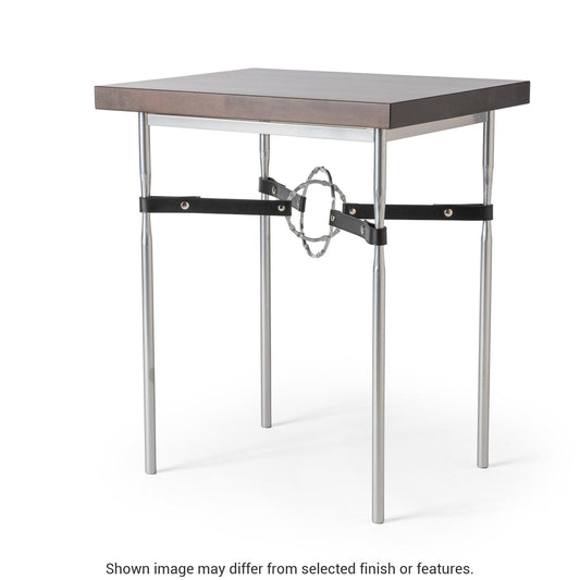 Equus Wood Top Side Table - Sterling - Leather Black Accent - Maple Espresso Wood Top Accent by Hubbardton Forge