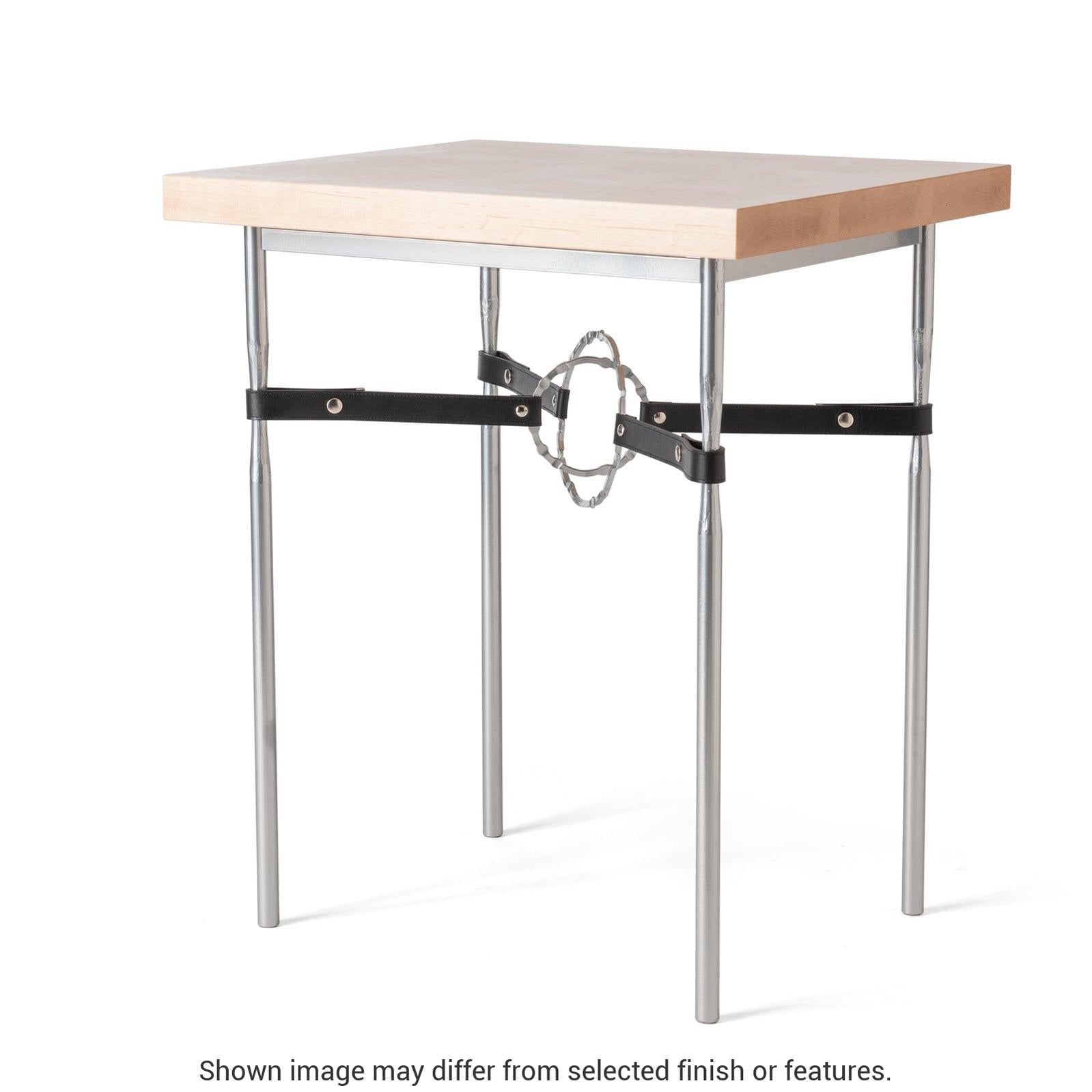 Equus Wood Top Side Table - White - Leather Chestnut Accent - Maple Natural Wood Top Accent by Hubbardton Forge