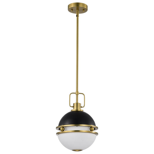 Everton 1 Light Pendant - 10 Inches - Matte Black & Brass Finish - Etched Opal Glass - Satco 60-7876