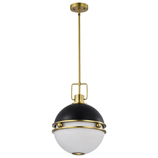 Everton 2 Light Pendant - 14 Inches - Matte Black & Brass Finish - Etched Opal Glass - Satco 60-7878
