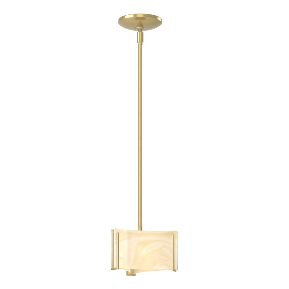 Exos Delta Mini Pendant - Modern Brass - Amber Swirl Glass by Hubbardton Forge