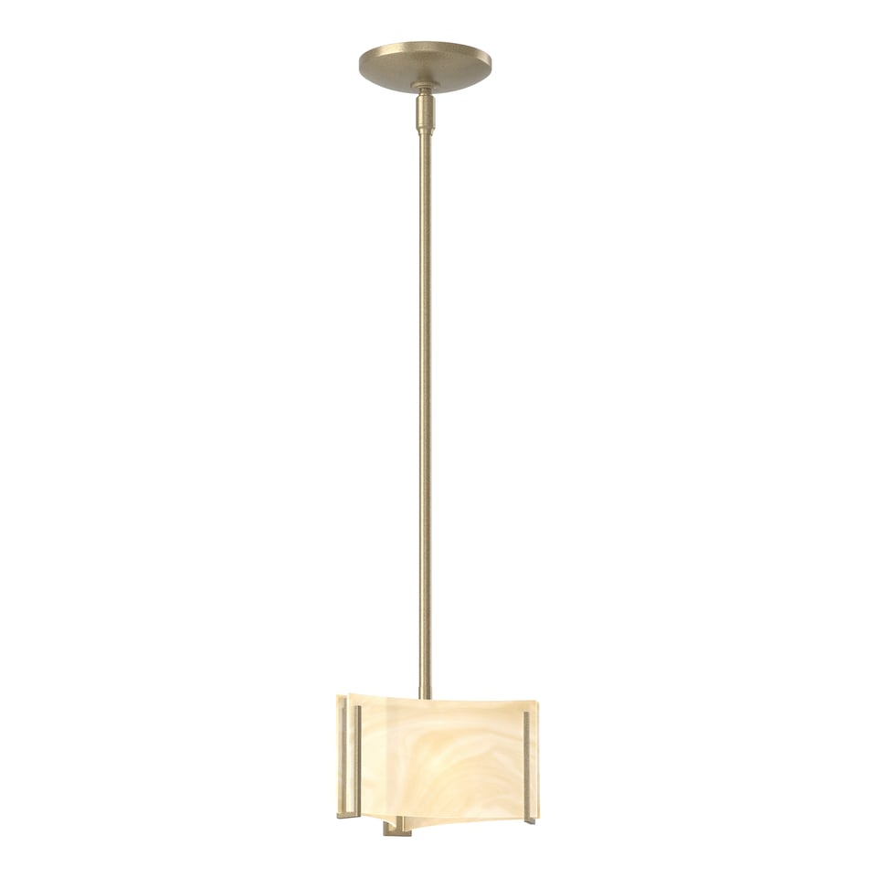 Exos Delta Mini Pendant - Soft Gold - Amber Swirl Glass by Hubbardton Forge