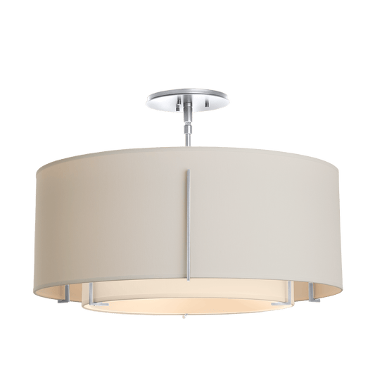 Exos Double Shade Semi-Flush - Sterling - Natural Anna/Flax Shade by Hubbardton Forge