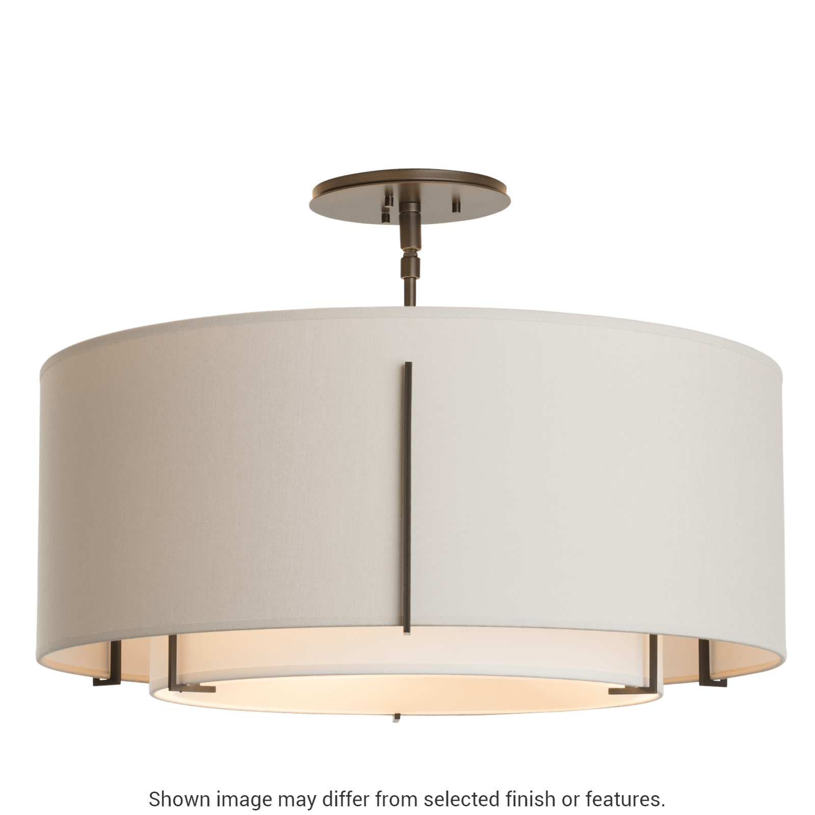 Exos Double Shade Semi-Flush - White - Natural Anna/Flax Shade by Hubbardton Forge