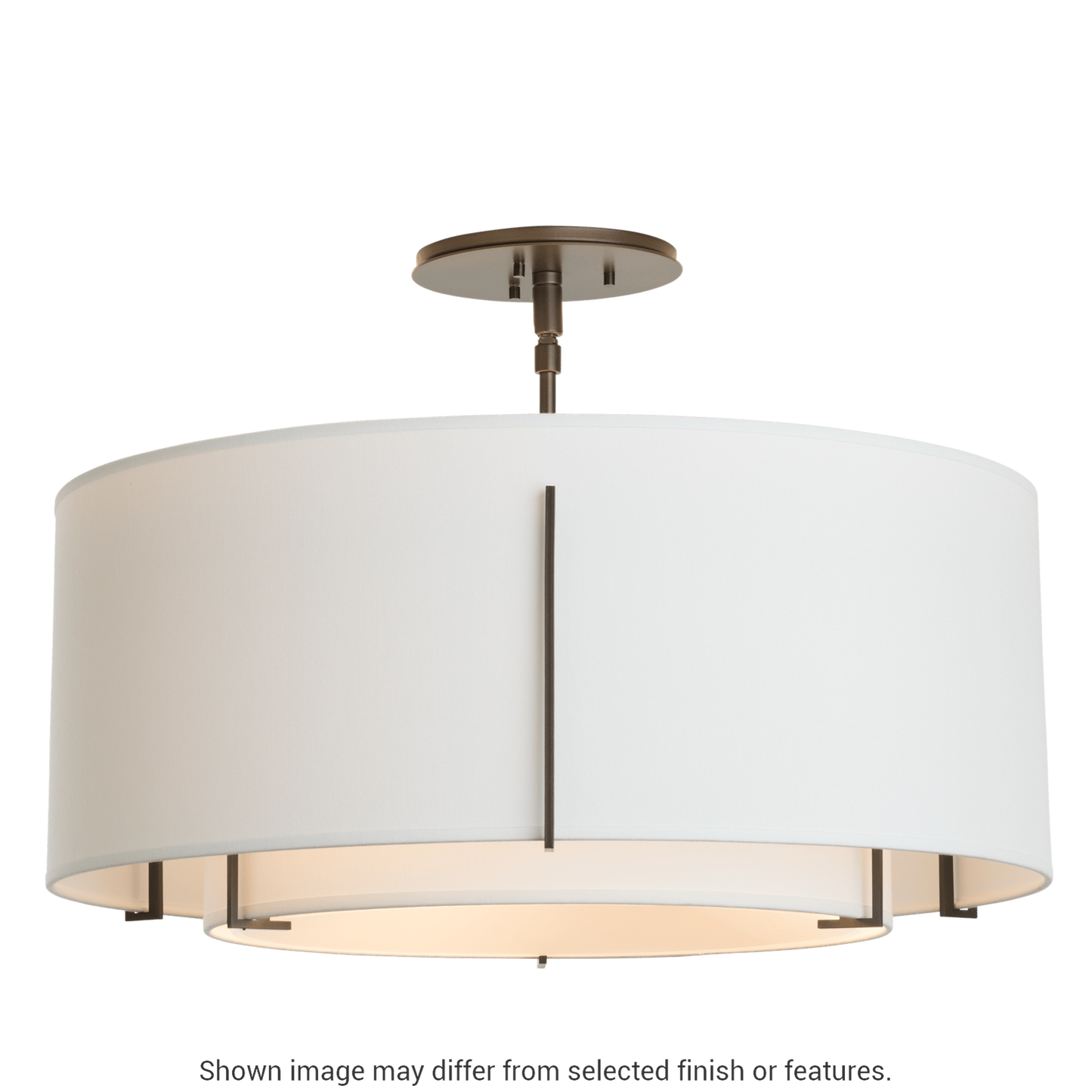 Exos Double Shade Semi-Flush - White - Natural Anna/Flax Shade by Hubbardton Forge