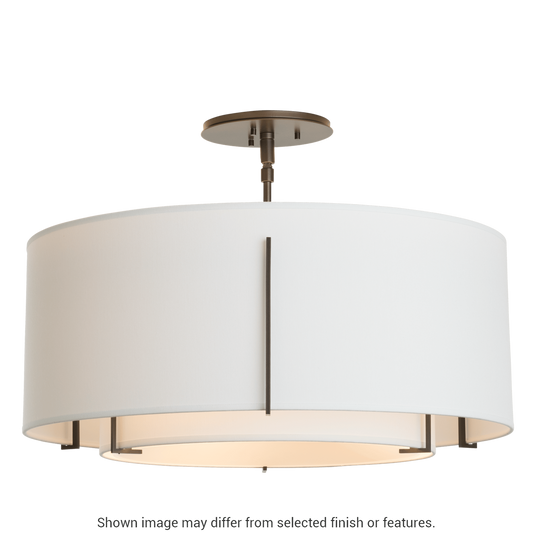 Exos Double Shade Semi-Flush - White - Natural Anna/Flax Shade by Hubbardton Forge