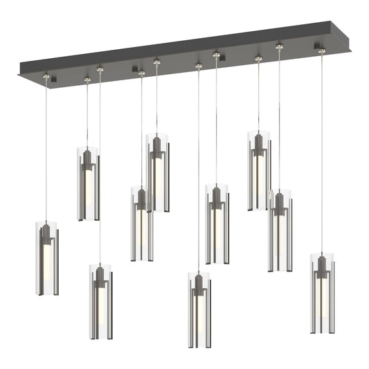 Exos Glass 10-Light Pendant - Dark Smoke - Clear Glass by Hubbardton Forge