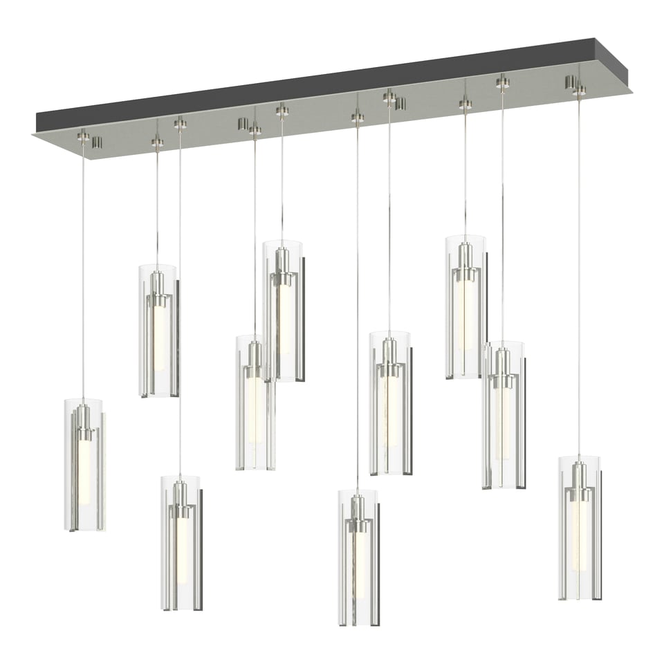 Exos Glass 10-Light Pendant - Sterling - Clear Glass by Hubbardton Forge