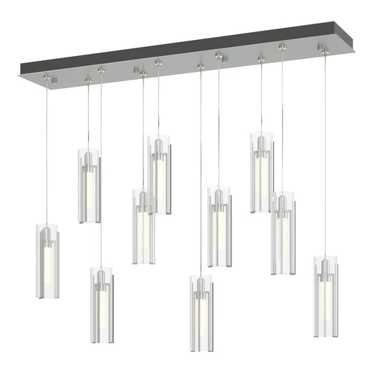 Exos Glass 10-Light Pendant - Vintage Platinum - Clear Glass by Hubbardton Forge