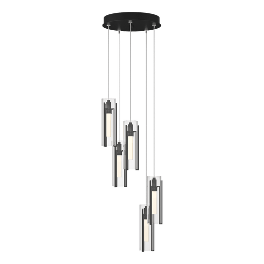 Exos Glass 5-Light Pendant - Black - Clear Glass by Hubbardton Forge