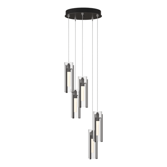 Exos Glass 5-Light Pendant - Oil Rubbed Bronze - Clear Glass by Hubbardton Forge