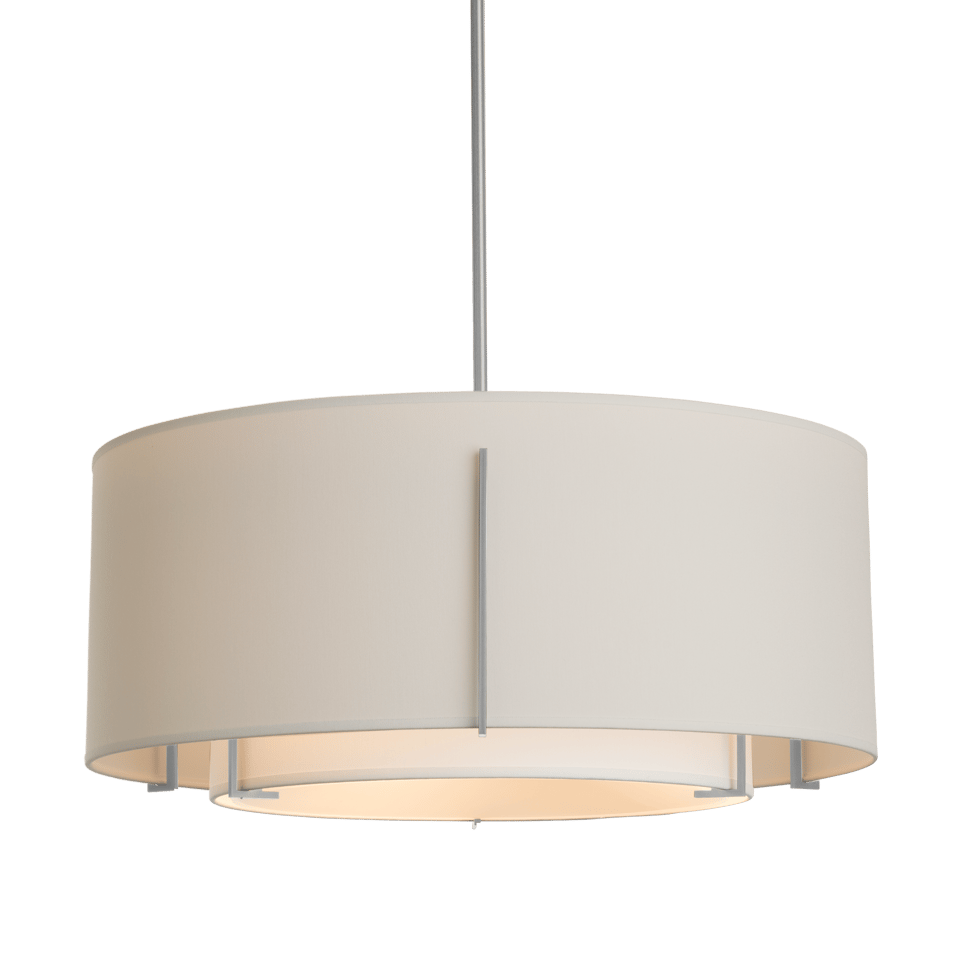 Exos Large Double Shade Pendant - Vintage Platinum - Flax Shade by Hubbardton Forge