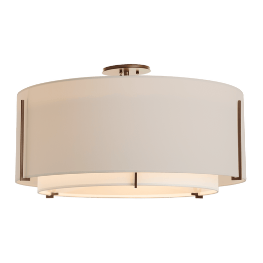 Exos Large Double Shade Semi-Flush - Bronze - Natural Anna/Flax Shade by Hubbardton Forge